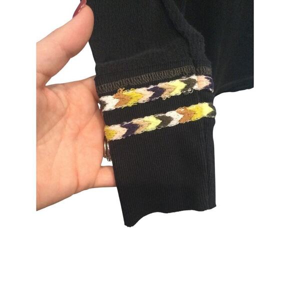 Free People Thermal Shirt Black Waffle Knit Embroidered Y2K Henley Top Size XS - Picture 9 of 13